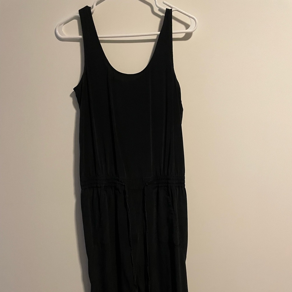 Black scout neck jumpsuit with waist tie